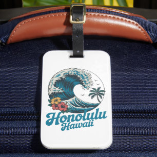 Vintage Minimal Honolulu Hawaii Aloha Travel  Luggage Tag