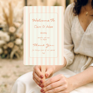 Vintage Minimal Peach Striped Wedding Program Hand Fan