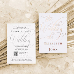 Vintage Minimal White Rose Gold Wedding Invitation