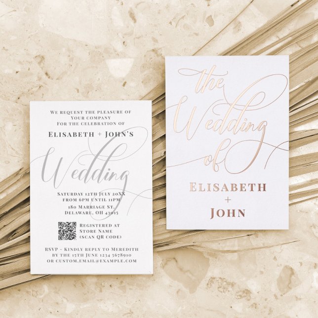 Vintage Minimal White Rose Gold Wedding Invitation (Creator Uploaded)