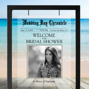 Vintage Minimalist 1 Photo Newspaper Bridal Shower Acrylic Sign