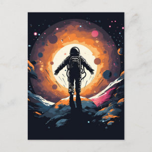 Vintage Minimalist Astronaut Space Adventure Announcement Postcard