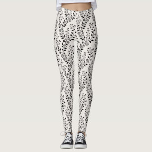 Vintage Minimalist Black Cream Floral Leggings