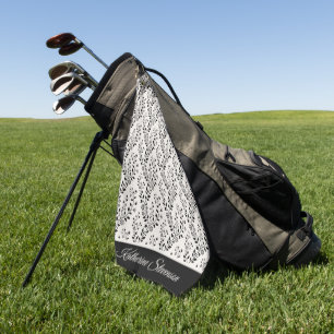 Vintage Minimalist Black Cream Floral Script Golf Towel