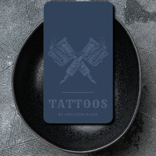 Vintage Minimalist Blue Monochrome Tattoo Artist Business Card