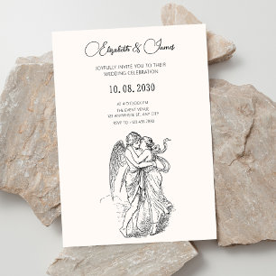 Vintage minimalist cupid couple wedding  invitation