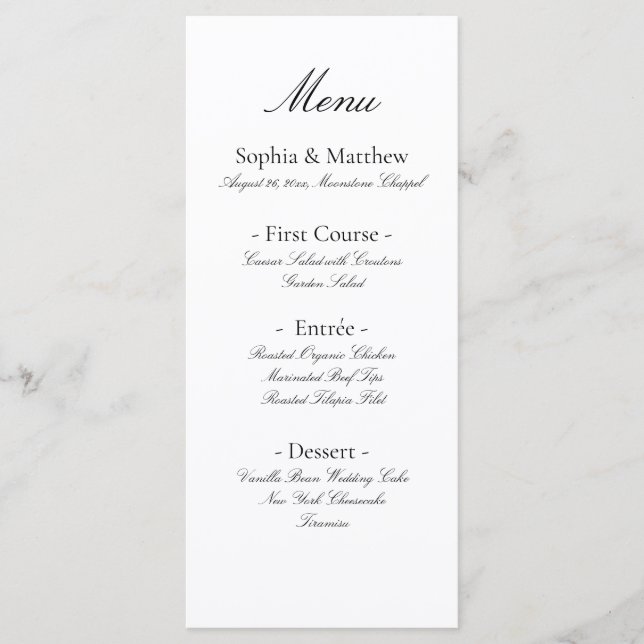 Vintage Minimalist Elegant Script Wedding Menu (Front)