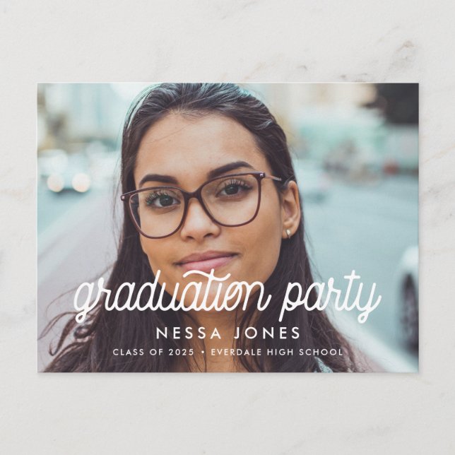 Vintage minimalist graduation party photo postcard (Front)