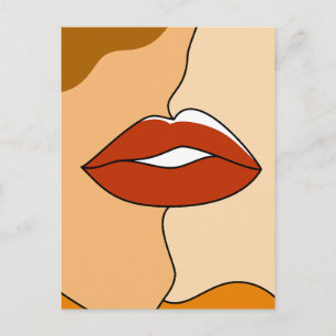 Vintage  Minimalist Kissing Couple Abstract Holiday Postcard