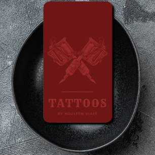 Vintage Minimalist Red Monochrome Tattoo Artist Business Card