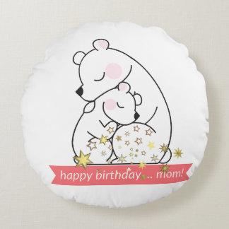 Vintage Minimalist Retro Mama Bear and Baby Hug -  Round Cushion