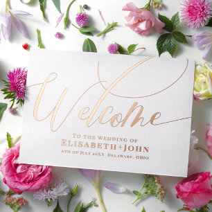 Vintage Minimalist Rose Gold White Wedding Program