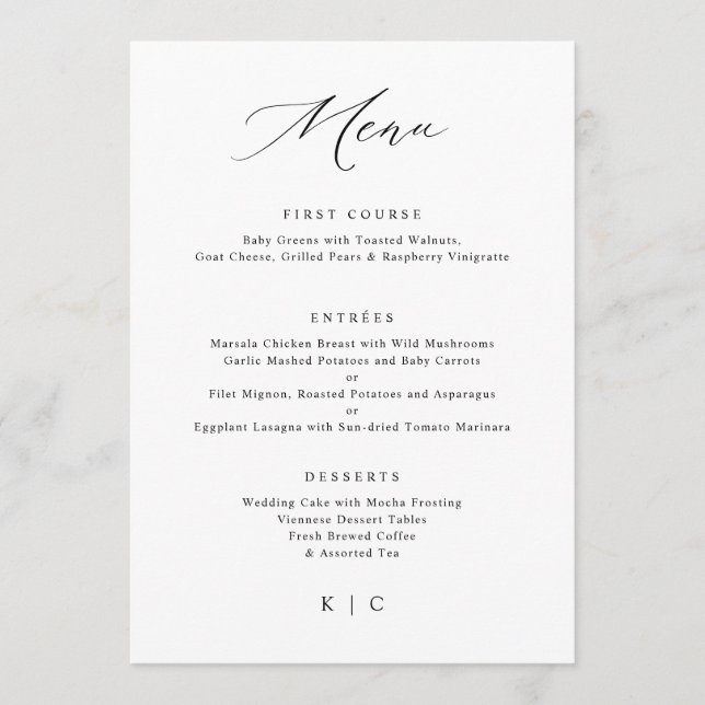 Vintage Minimalist Simple Elegant Wedding Menu (Front)
