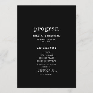 Vintage minimalist typewriter wedding programme