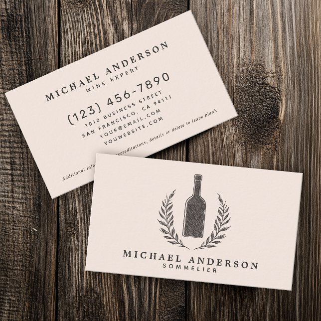 Vintage Minimalist Wine Bar Sommelier Bartender  Business Card (Creator Uploaded)