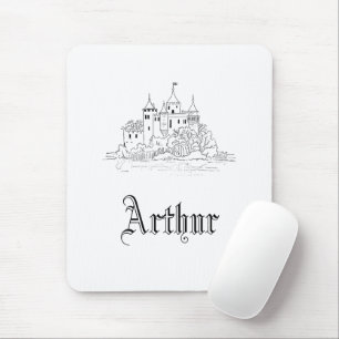 Vintage minimalistic mediaeval castle illustration mouse mat