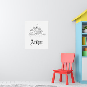 Vintage minimalistic mediaeval castle illustration poster