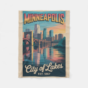 Vintage Minneapolis Minnesota Retro Travel Poster Fleece Blanket