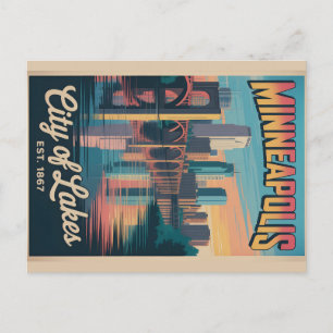 Vintage Minneapolis Minnesota Retro Travel Poster  Holiday Postcard