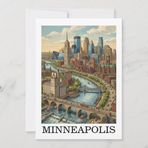 Vintage Minneapolis Minnesota Skyline View Card