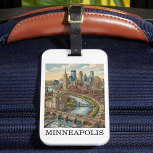 Vintage Minneapolis Minnesota Skyline View Luggage Tag