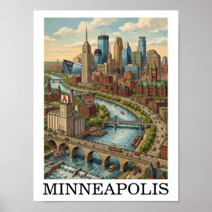 Vintage Minneapolis Minnesota Skyline View Poster