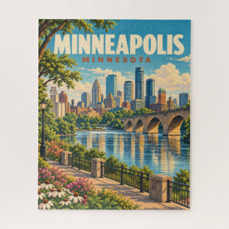 Vintage Minneapolis Skyline Stone Arch Bridge Jigsaw Puzzle