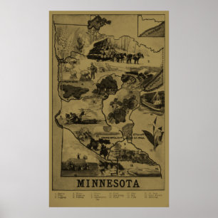 Vintage Minnesota Illustrative Map (1921) - Tan Poster