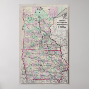 Vintage Minnesota & Iowa Railroad Map (1873) Poster
