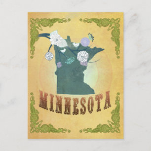 Vintage Minnesota State Map- Passion Fruit Yellow Postcard