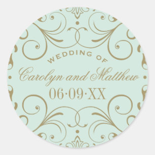 Vintage Mint Antique Flourish Wedding Monogram Classic Round Sticker