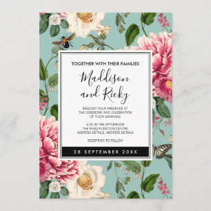 Vintage Mint Aqua Floral Garden Wedding Invitation