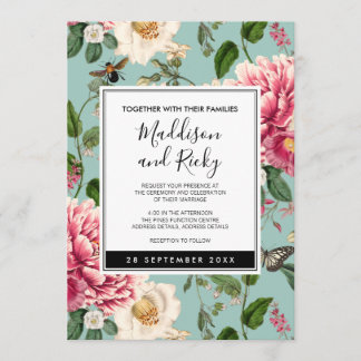 Vintage Mint Aqua Floral Garden Wedding Invitation