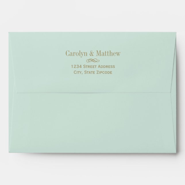 Vintage Mint Blue Green Antique Flourish Wedding Envelope (Back (Top Flap))