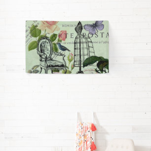 Vintage Mint French Pink Rose Paris Party Banner