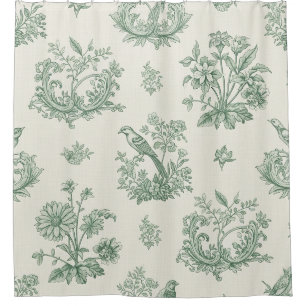 Vintage Mint Green Bird Toile Floral Pattern Shower Curtain