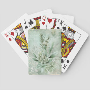 Vintage Mint Green Botanical Floral (1) Playing Cards