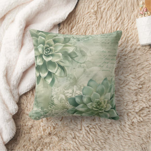 Vintage Mint Green Botanical Floral (2) Cushion