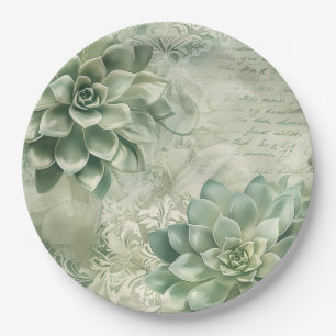 Vintage Mint Green Botanical Floral (2) Paper Plate