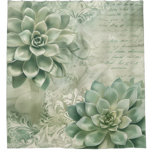Vintage Mint Green Botanical Floral (2) Shower Curtain