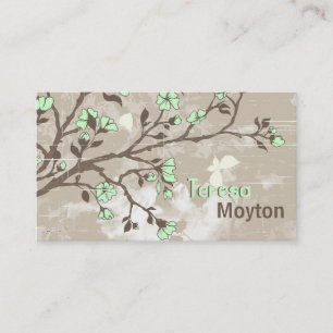Vintage mint green flowers floral grunge taupe business card
