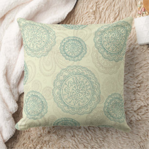 Vintage Mint Green Mandala Paisley Pattern Cushion