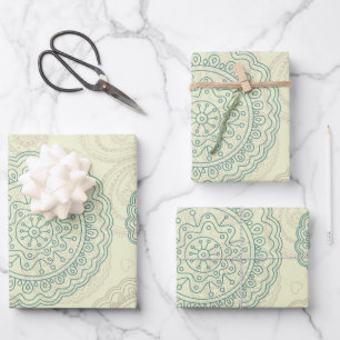 Vintage Mint Green Mandala Paisley Pattern Wrapping Paper Sheet