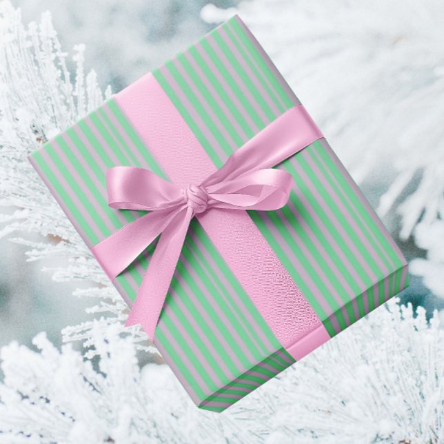 Vintage Mint Green Pink Stripe Christmas  Wrapping Paper (Tiny pink stripes on minty green! Holidays or anytime!)