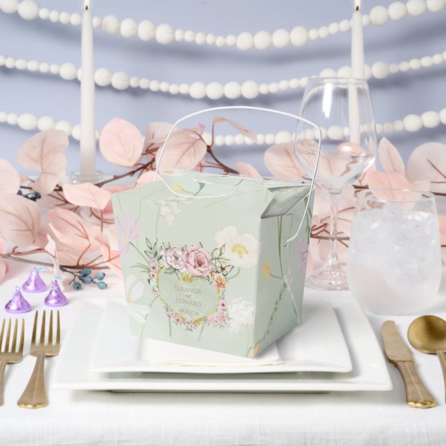 Vintage Mint Peony Wedding Favour Box (Wedding)