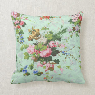 Vintage mint shabby floral chic roses rose flowers cushion