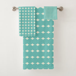 Vintage Mint Teal Green Geometric Dots Pattern  Bath Towel Set