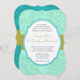 Vintage Mint Victorian Floral Damask Wedding Invitation