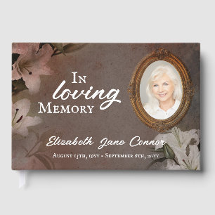 Vintage Mirror Frame Lilies Photo In Loving Memory Guest Book