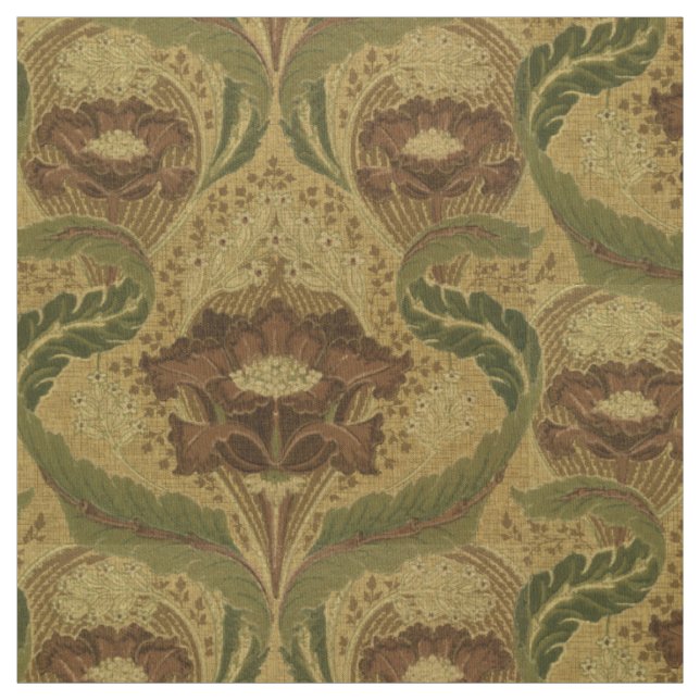 Vintage Mission Style Red Flower Blossoms Pattern Fabric (Swatch)